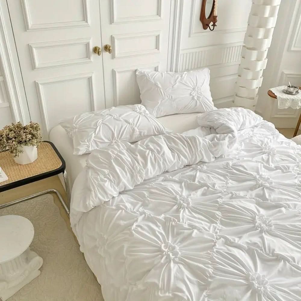 Elegant Ruffle Floral Microfiber Duvet Cover Set
