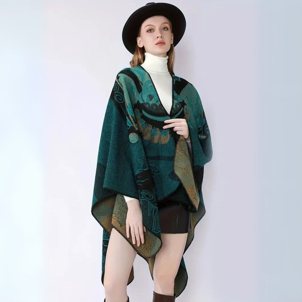 Reversible Fish-Scale Poncho in Ultra-Soft Faux Cashmere
