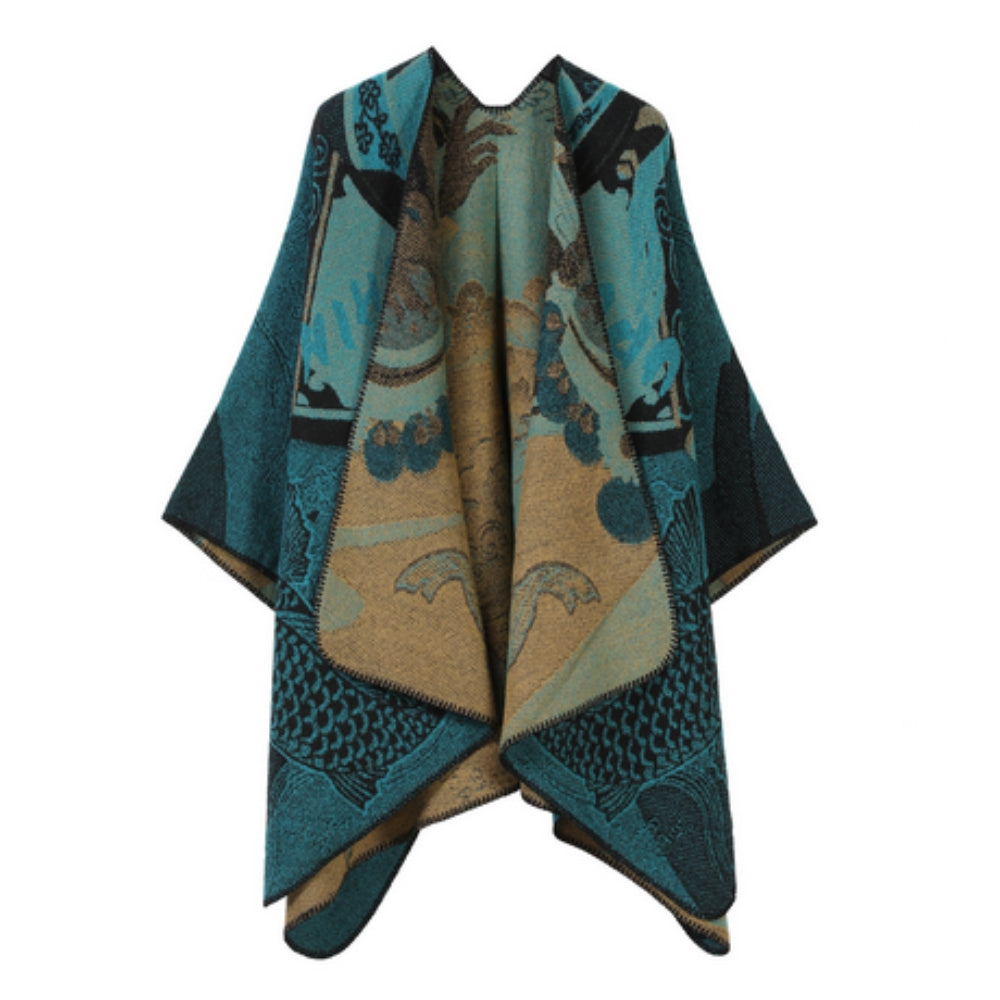 Reversible Fish-Scale Poncho in Ultra-Soft Faux Cashmere