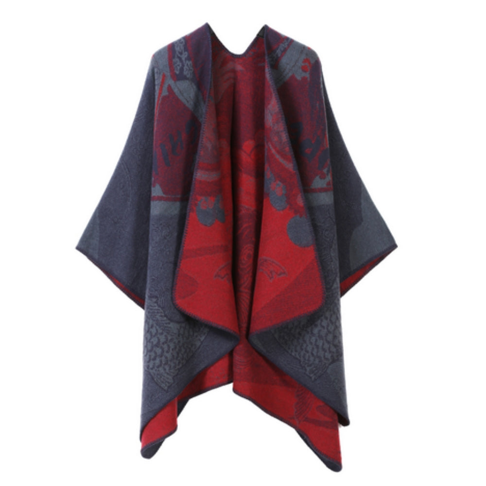 Reversible Fish-Scale Poncho in Ultra-Soft Faux Cashmere