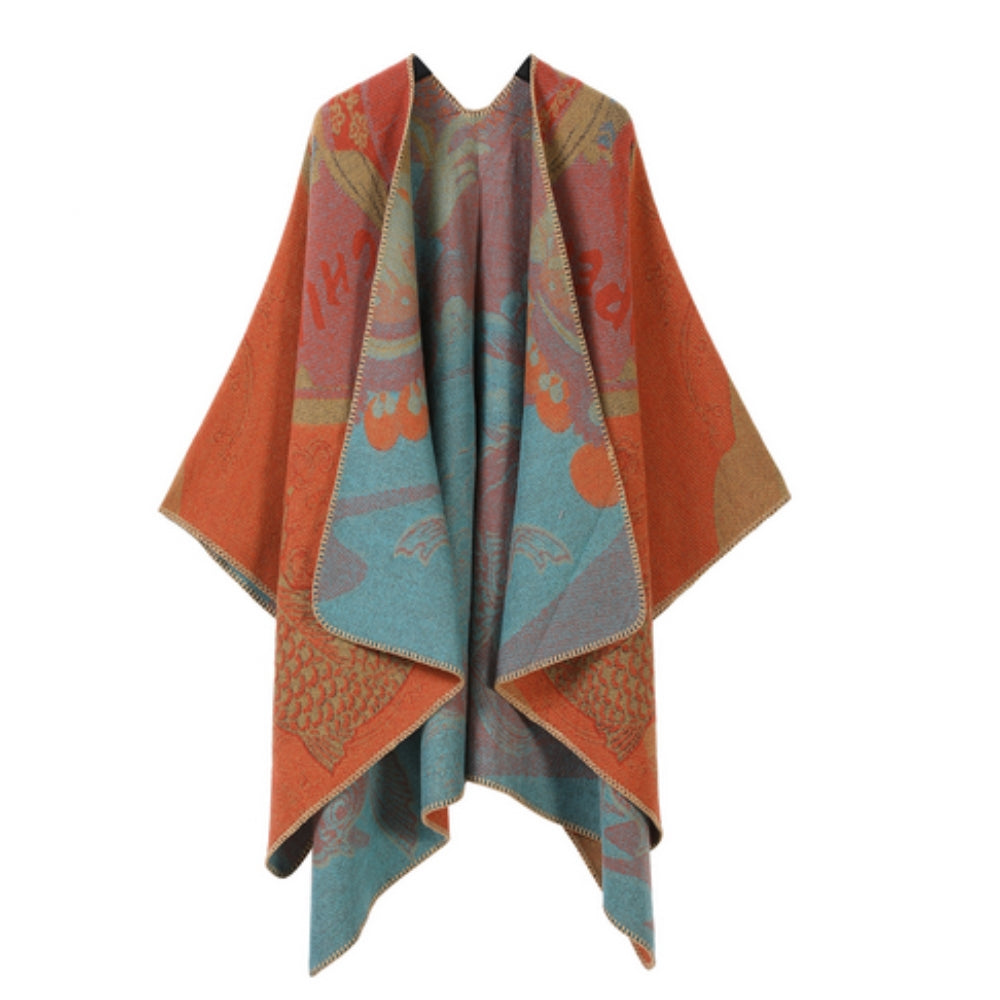 Reversible Fish-Scale Poncho in Ultra-Soft Faux Cashmere