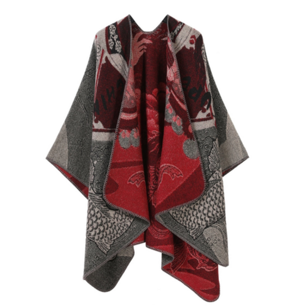 Reversible Fish-Scale Poncho in Ultra-Soft Faux Cashmere