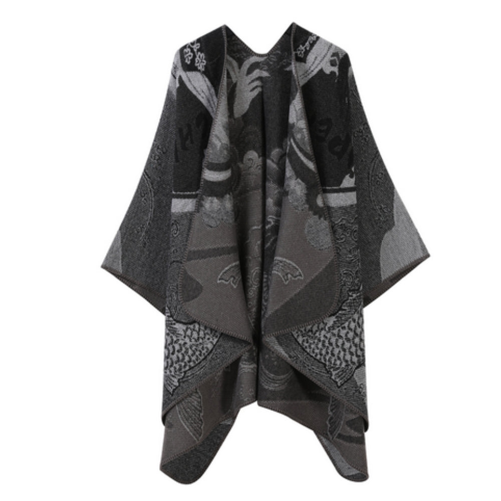 Reversible Fish-Scale Poncho in Ultra-Soft Faux Cashmere