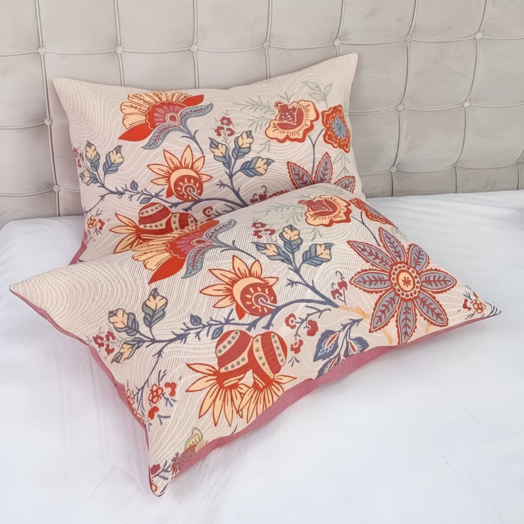 Rustic Floral Boho Cotton Pillowcases - 2 Piece Set