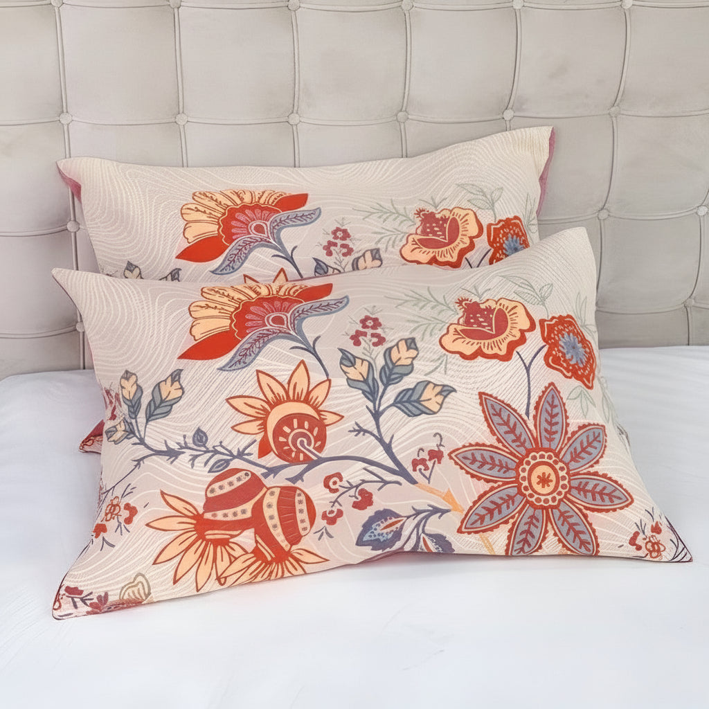 Rustic Floral Boho Cotton Pillowcases - 2 Piece Set