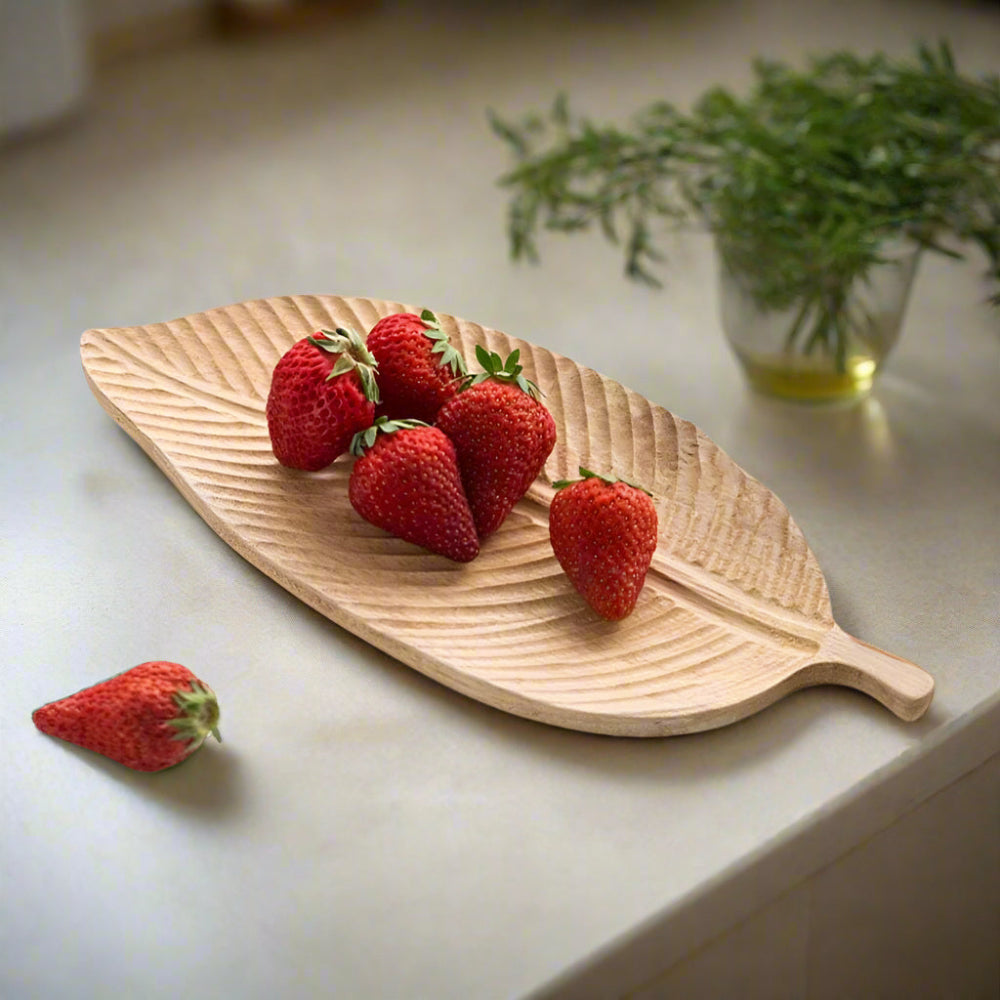 Hand-Carved Walnut Leaf Serving Tray