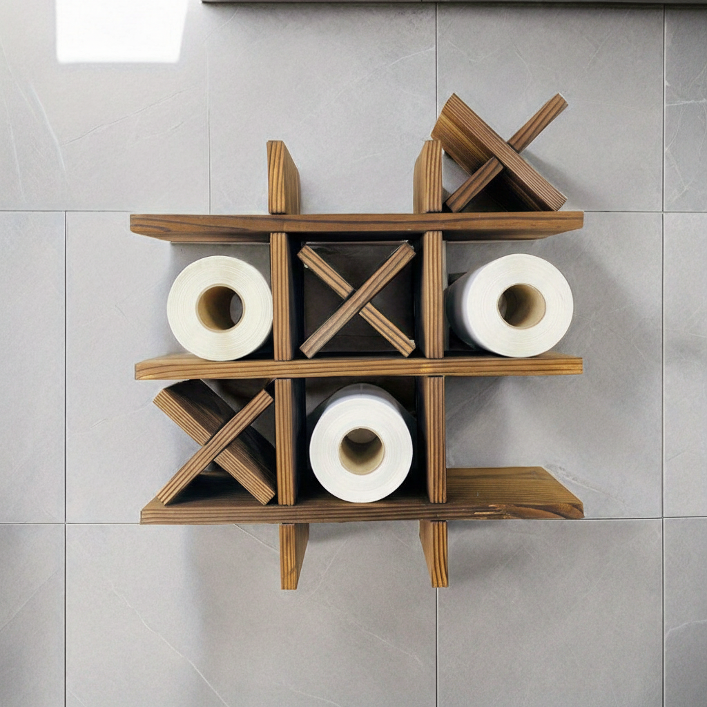 Rustic Pine Wood Wall Shelf for Bathroom Storage