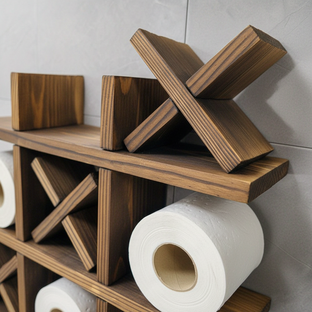 Rustic Pine Wood Wall Shelf for Bathroom Storage