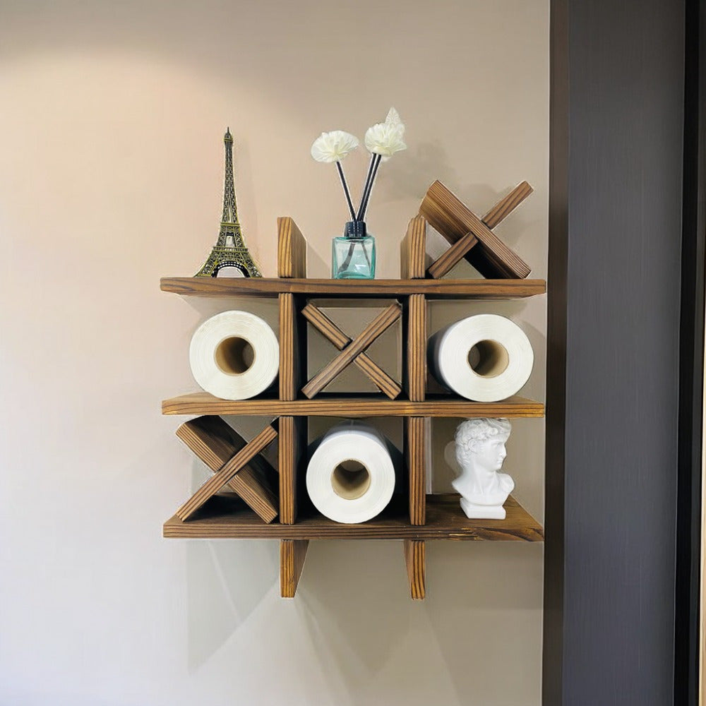 Rustic Pine Wood Wall Shelf for Bathroom Storage