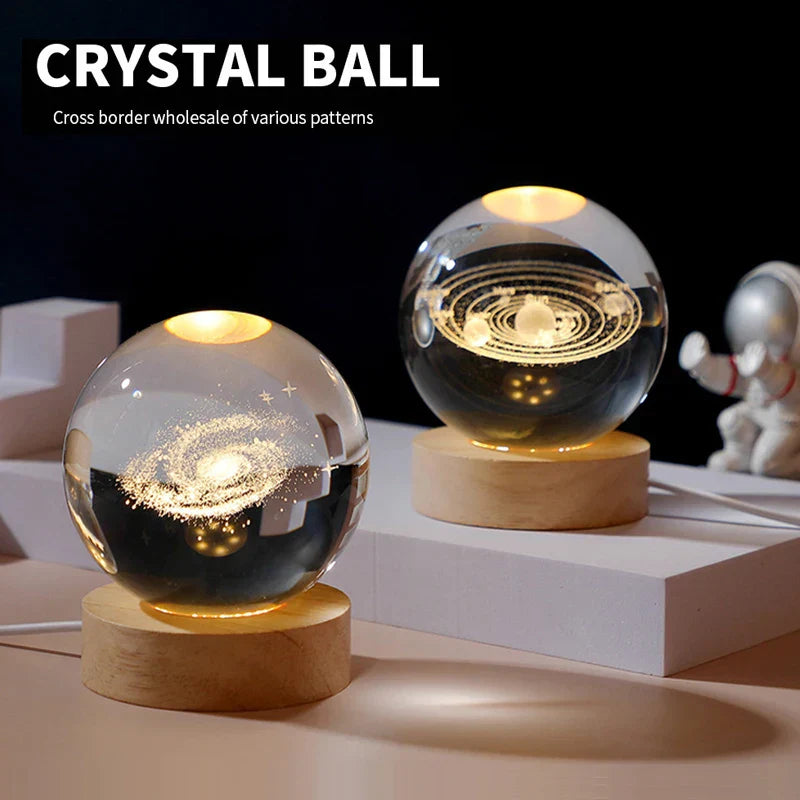 Milky Way Crystal Ball Night Light with Wooden Base