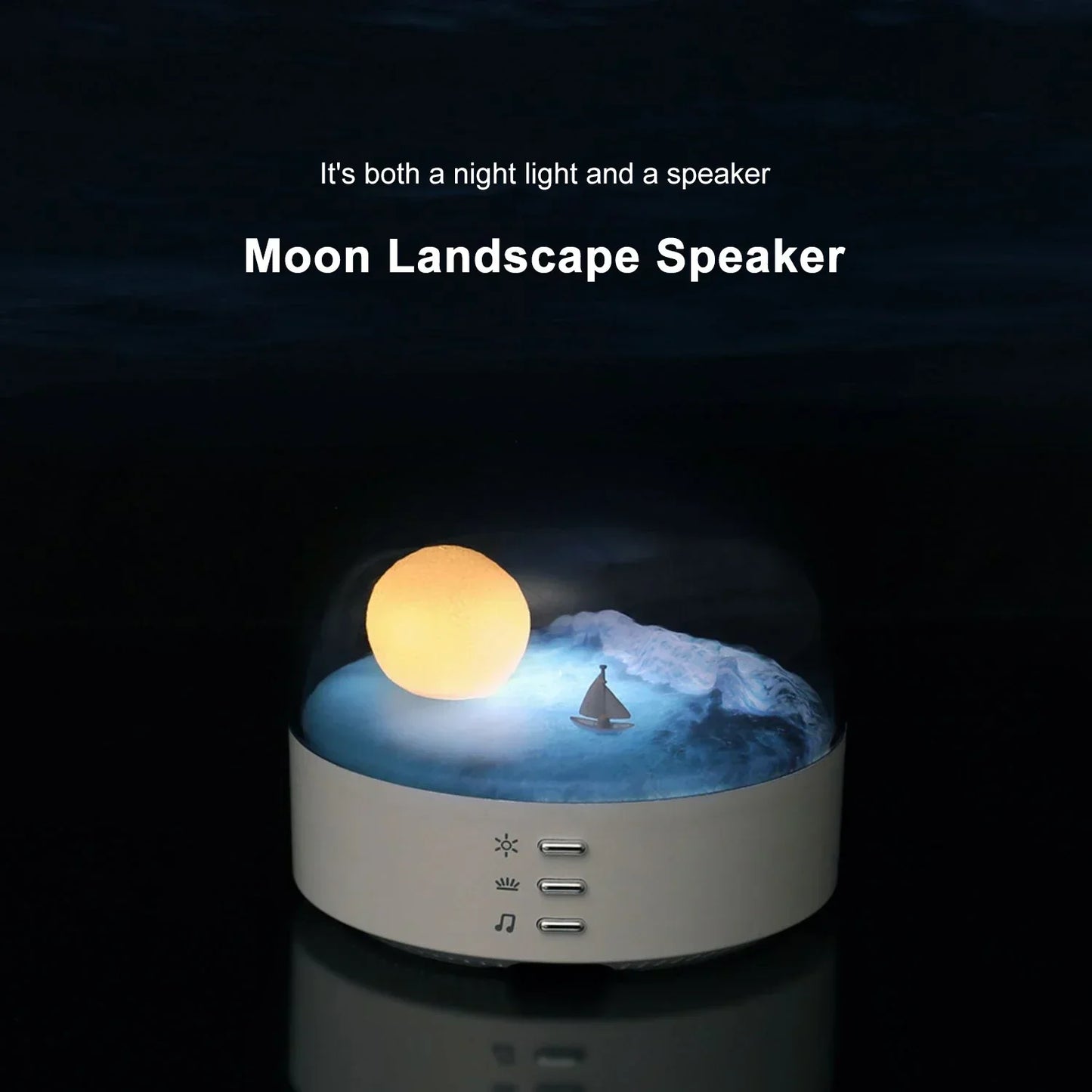 3D Moon LED Night Light Speaker with Rechargeable Battery