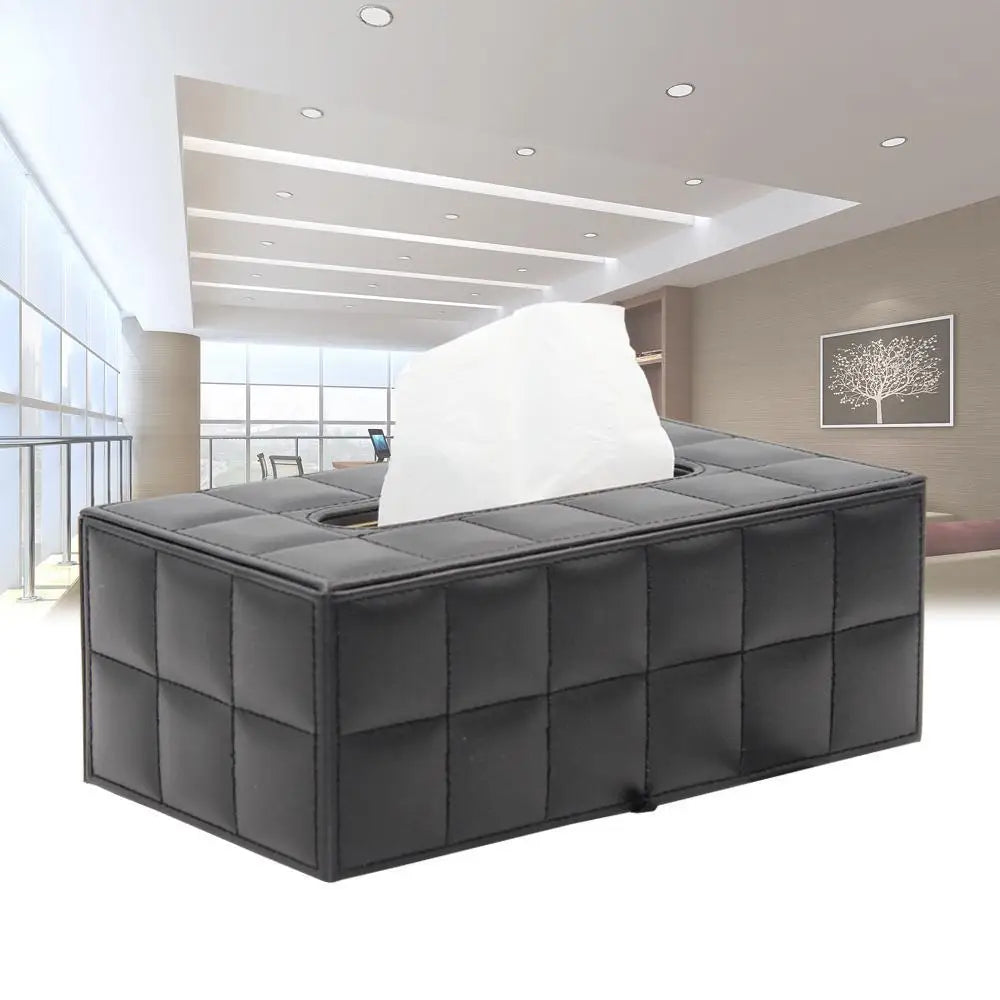 Square Leather Tissue Box Holder and Napkin Dispenser