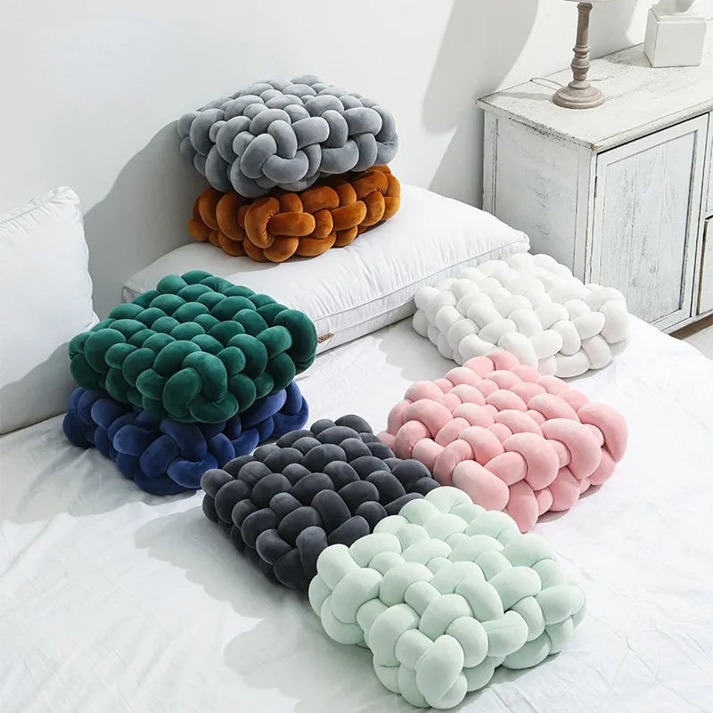 Square Plush Knitted Throw Pillow in Multiple Colors