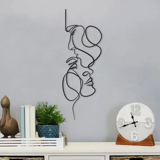 Black Metal Abstract Face Wall Art Sculpture