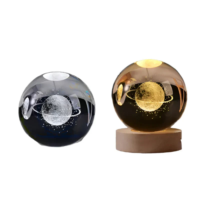 3D Crystal Starry Sky Projector Night Light with Wooden Base