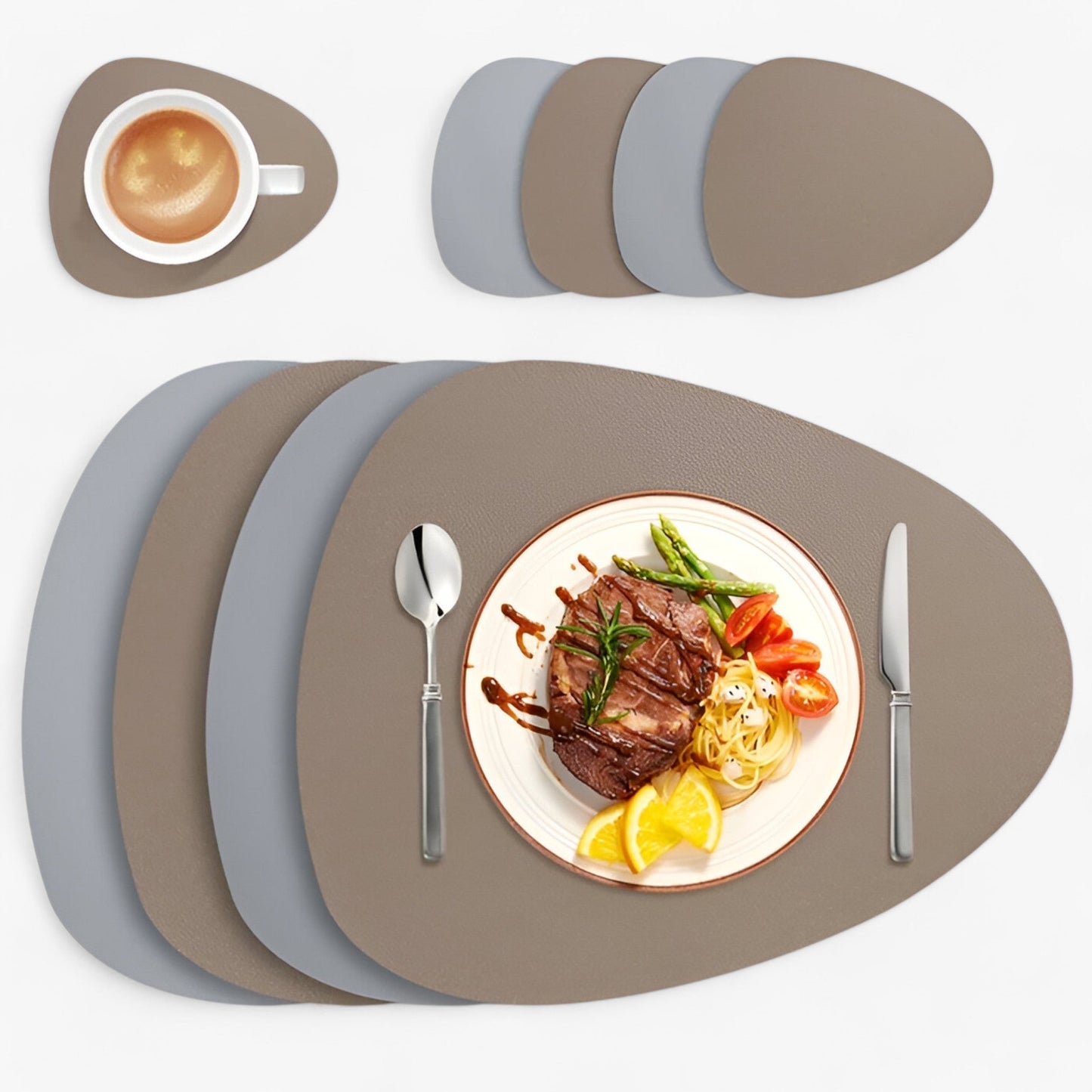 Reversible Oval Placemats with Coasters - Elegant Heat-Resistant Dining Mats