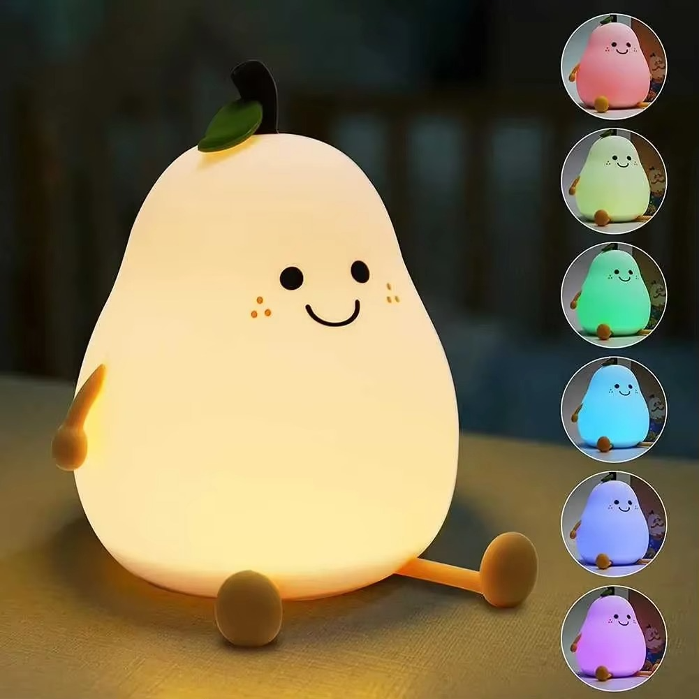 Multicolor Silicone Pear Night Light with Touch Control
