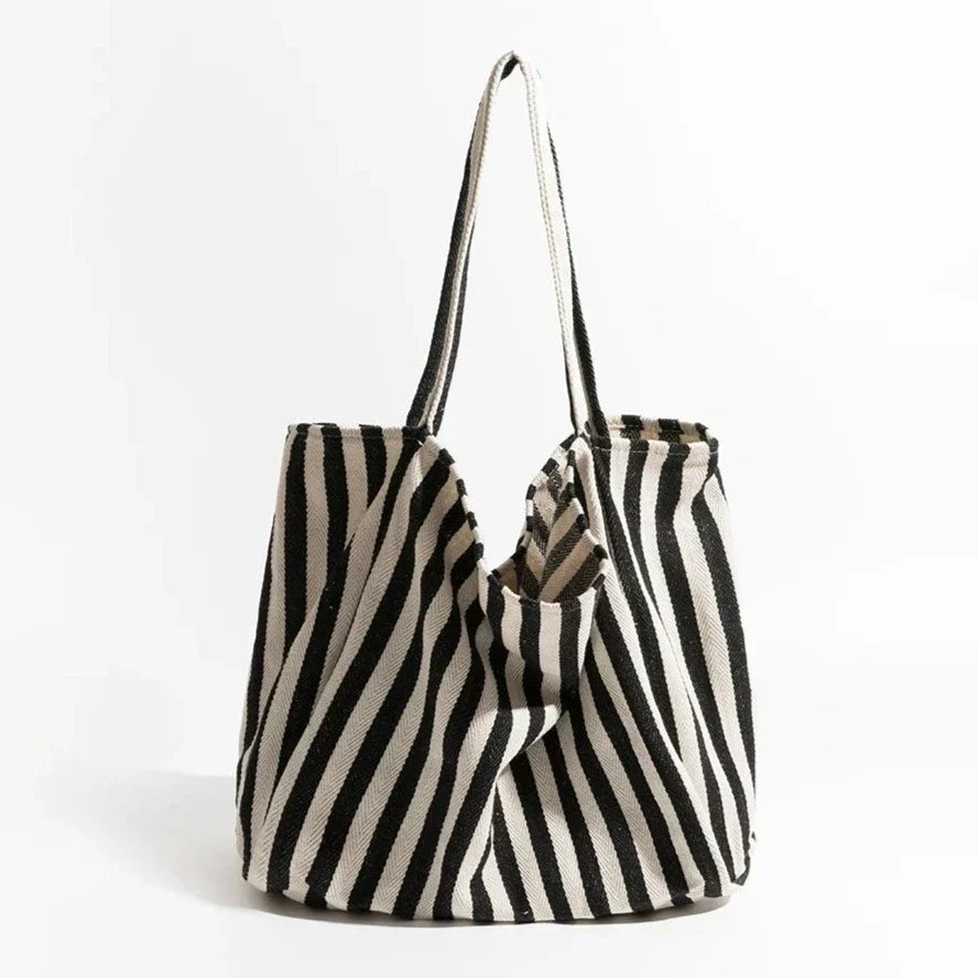 Striped Linen Tote Bag with Durable Canvas Material