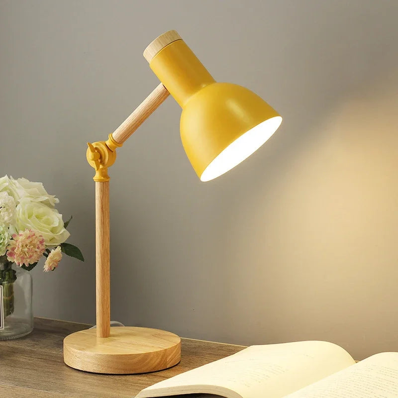 Colorful Adjustable Wooden Table Lamp with Glossy Aluminum Shade