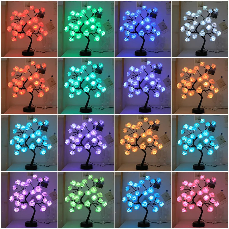 Pink Rose LED Table Lamp with USB and Battery Power