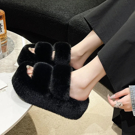 Soft Plush High Heel Slippers for Women