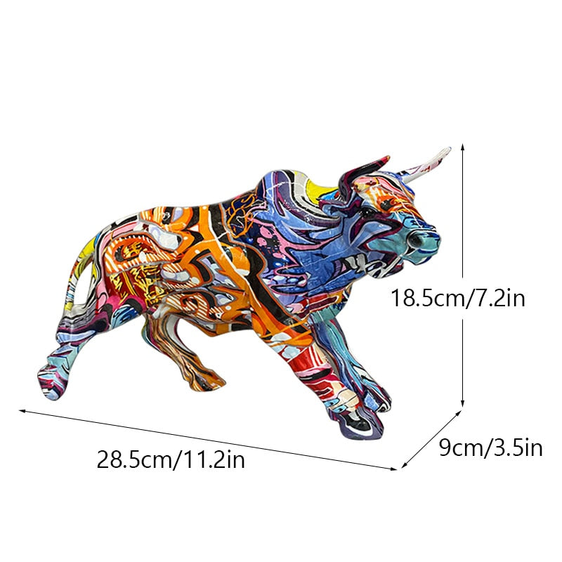 Graffiti Bull Figure Statue - Colorful Desk Ornament for Home and Office