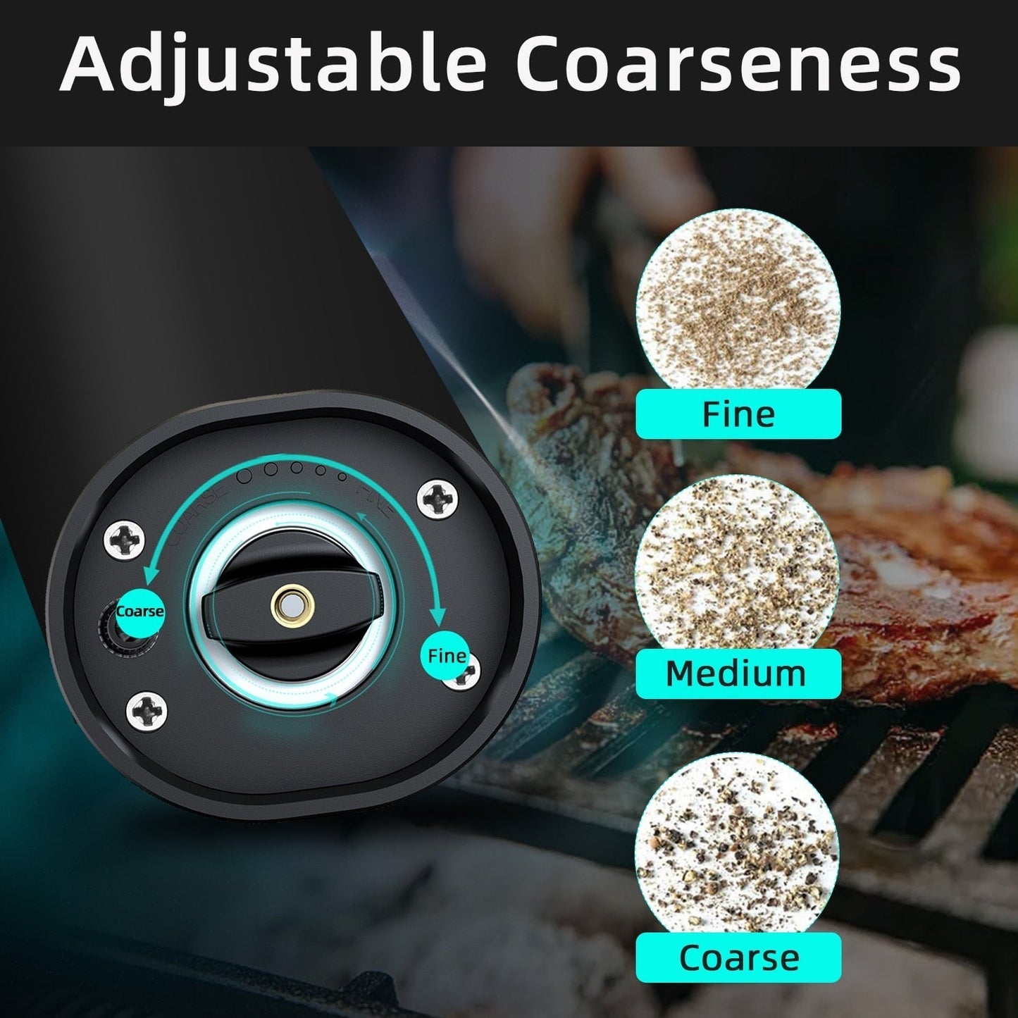 Electric Automatic Salt and Pepper Mill with LED Light and Adjustable Grind
