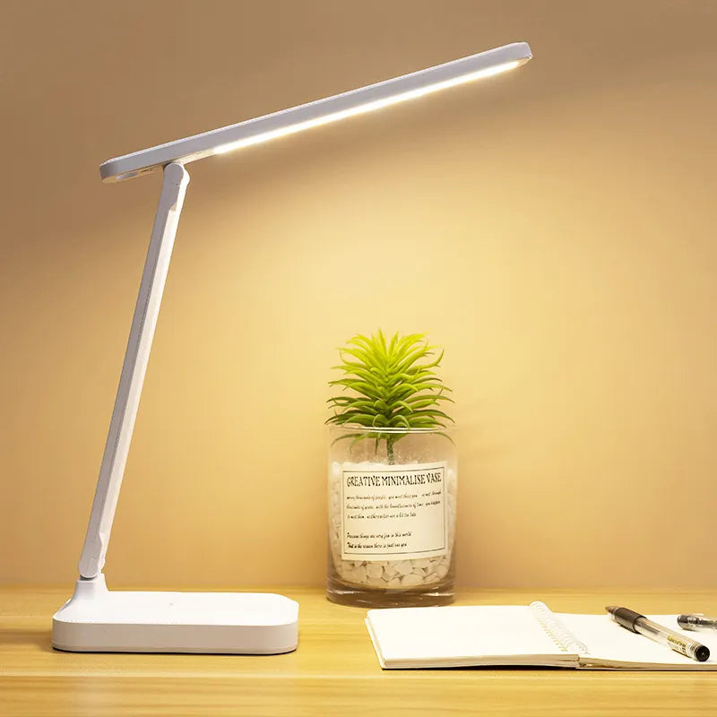 Rechargeable LED Desk Lamp with Touch Control, 3 Color Dimming, Foldable Design, Eye-Protecting Night Light