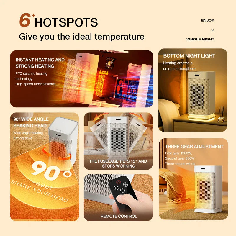 Portable Ceramic Electric Heater with PTC and Night Light