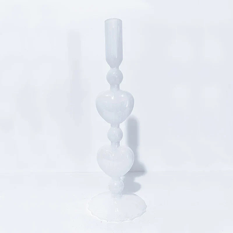 Red Heart-Shaped Vintage Glass Candle Holder