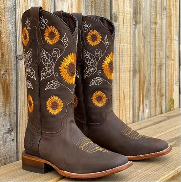 Sela - High-Heeled Floral Embroidered Boots