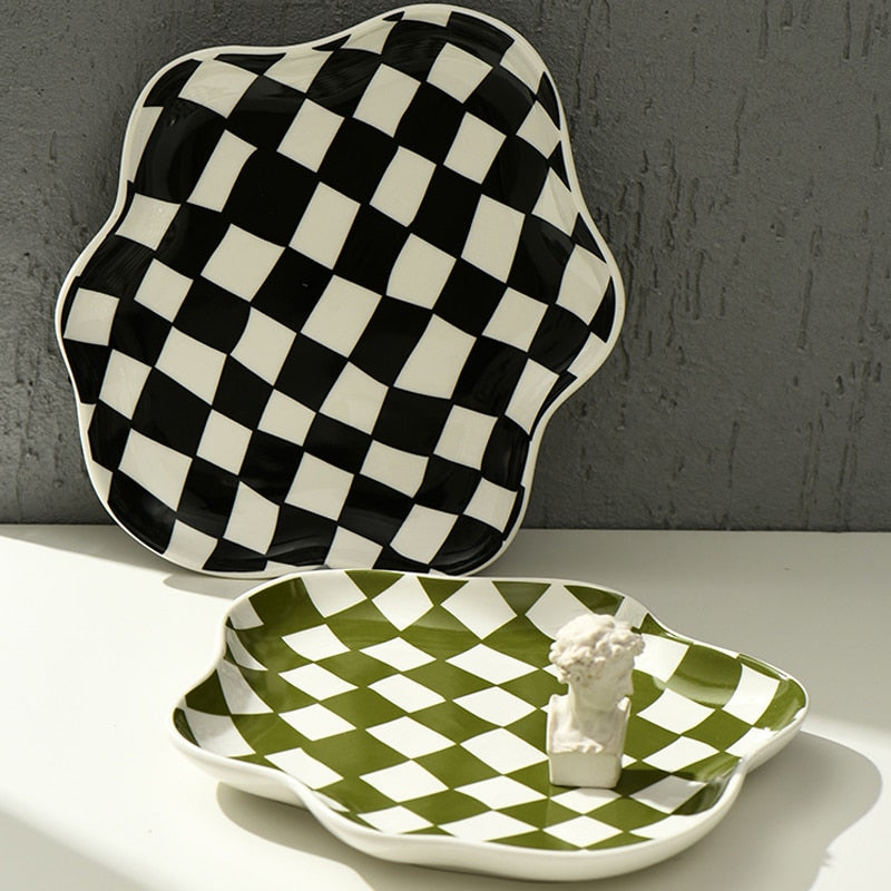 Ceramic Curved Chessboard Tray in Two Colors