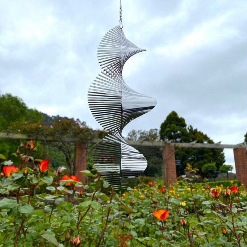 Rotating Silver Wind Spinner Chime - Scandinavian Garden Decor
