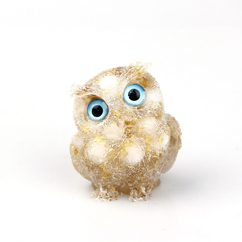 Handmade Natural Crystal Owl Figurine Sculpture