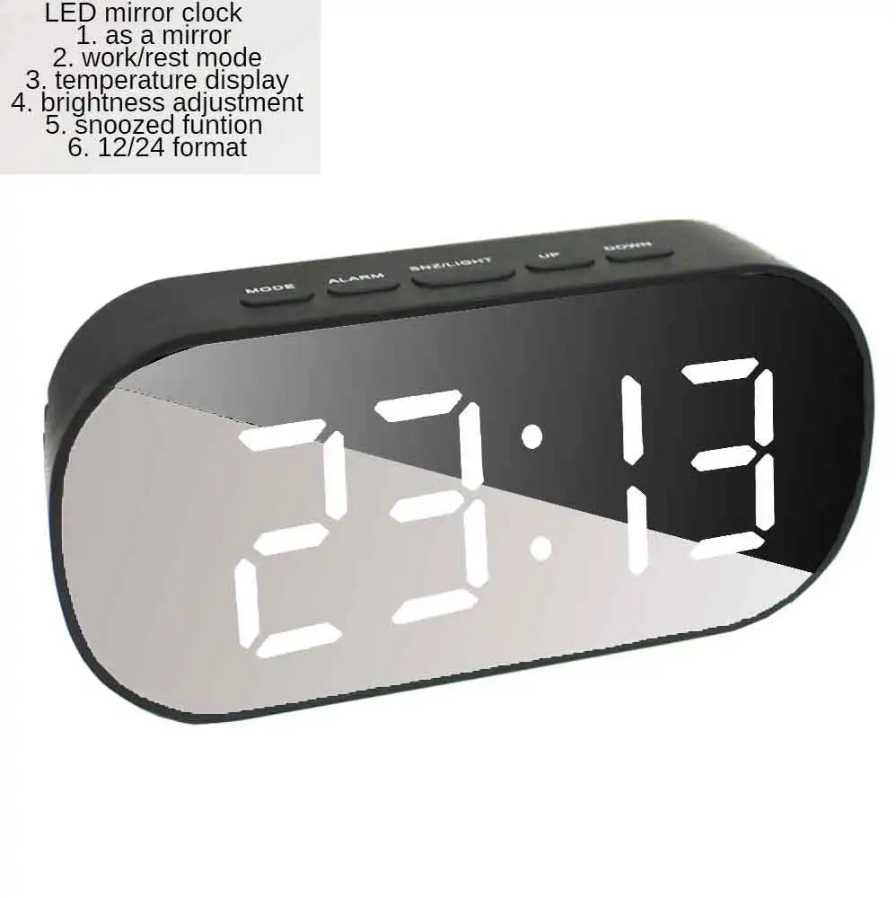 Curved LED Digital Alarm Clock with Snooze and Mirror Finish