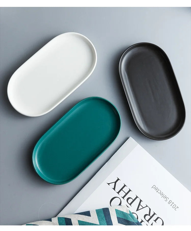 Ceramic Marble Oval Tray for Jewelry and Bathroom Storage
