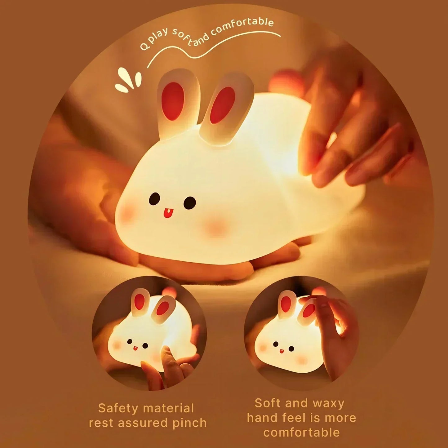 Dimmable Bunny LED Night Light - Rechargeable Silicone Design