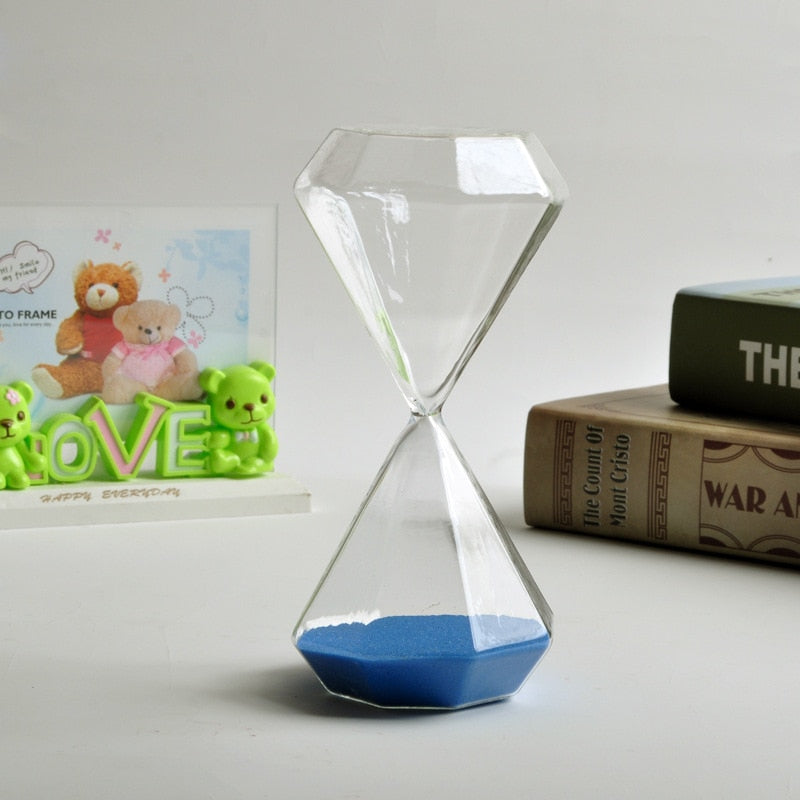 Diamond-Shaped Glass Hourglass with Colorful Sand - 5 to 60 Minute Timer