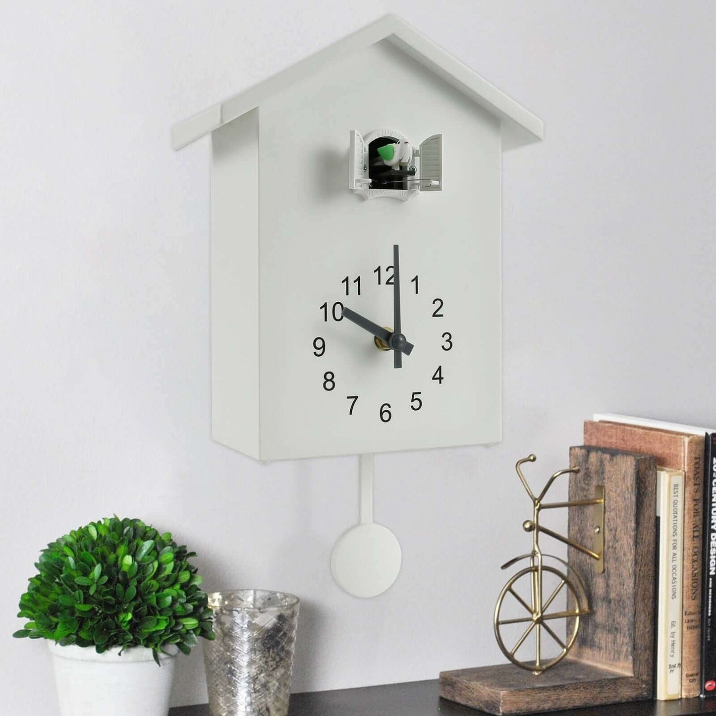 Contemporary Cuckoo Quartz Wall Clock in White, Blue, or Green