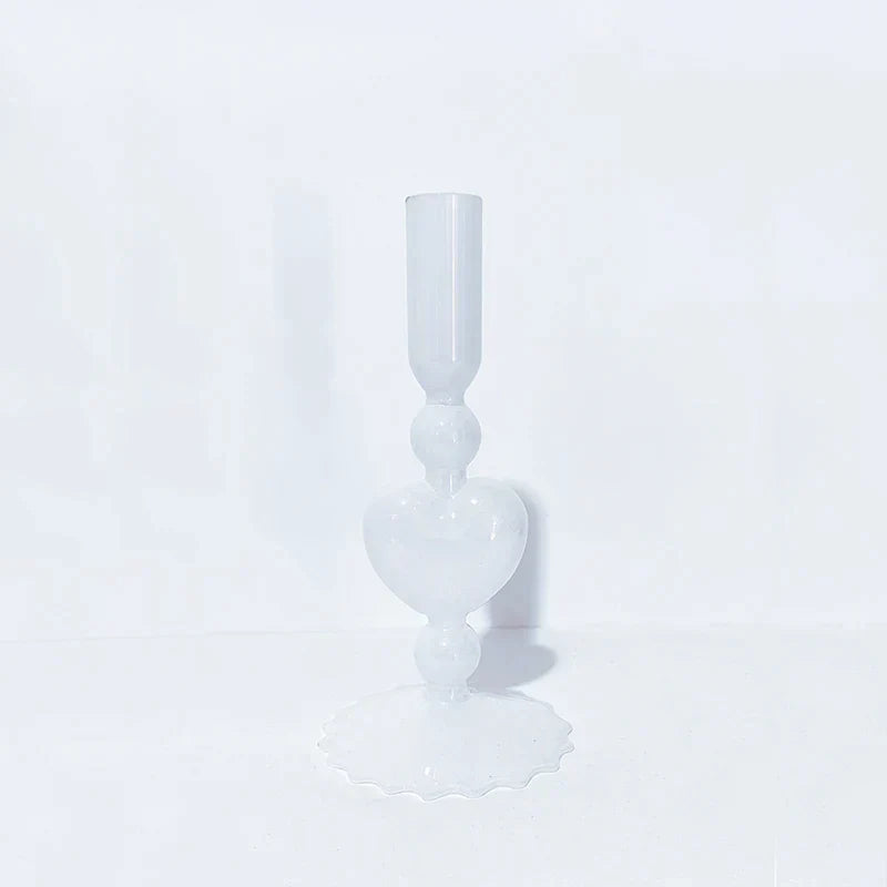 Red Heart-Shaped Vintage Glass Candle Holder