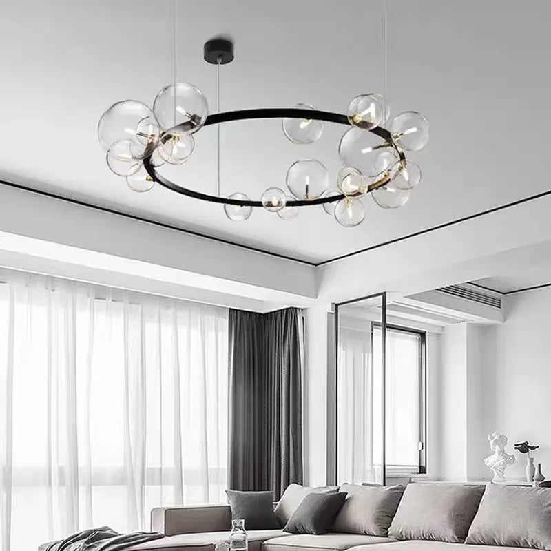 Modern Metal Chandelier with Clear Glass Bubbles and G9 Socket