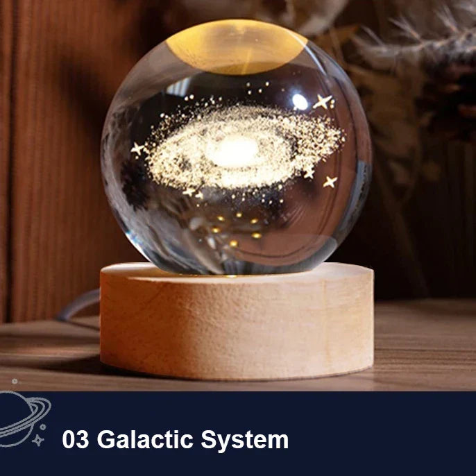 Milky Way Crystal Ball Night Light with Wooden Base