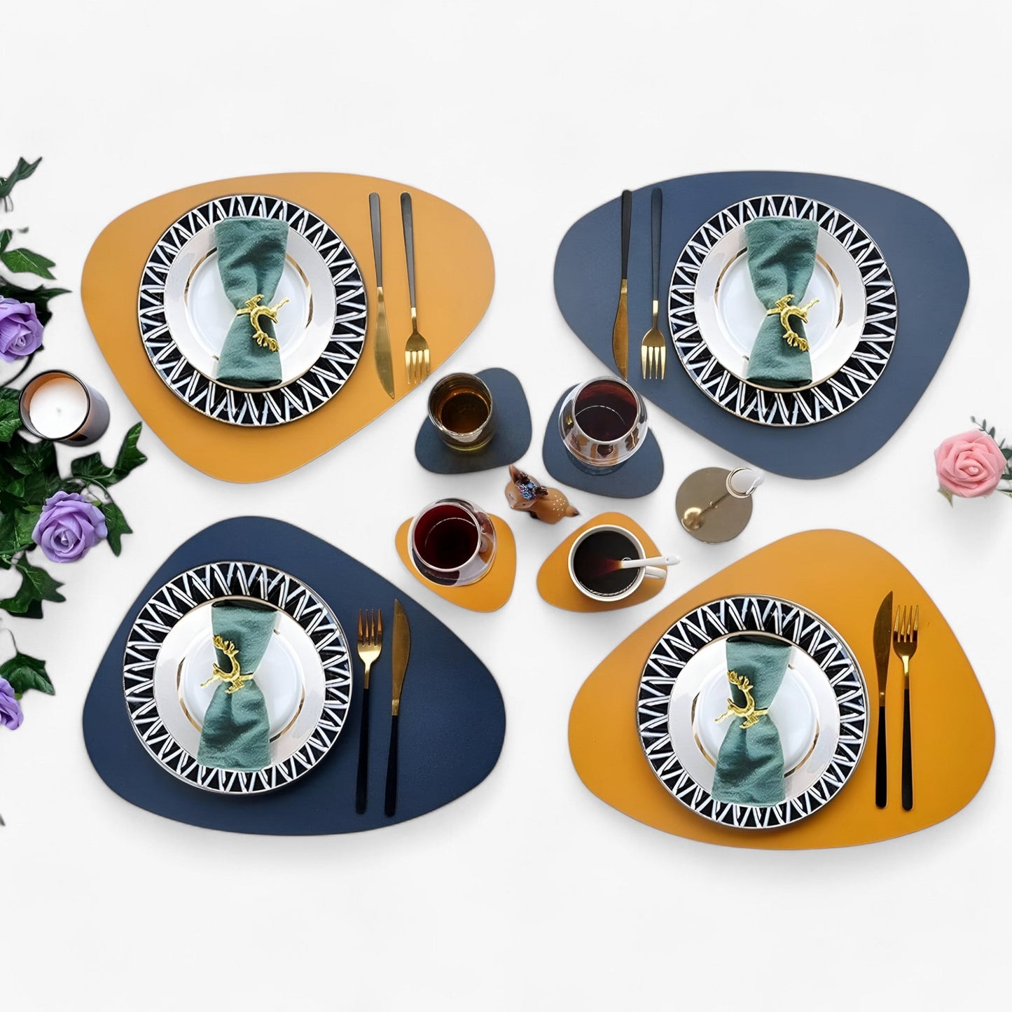 Reversible Oval Placemats with Coasters - Elegant Heat-Resistant Dining Mats