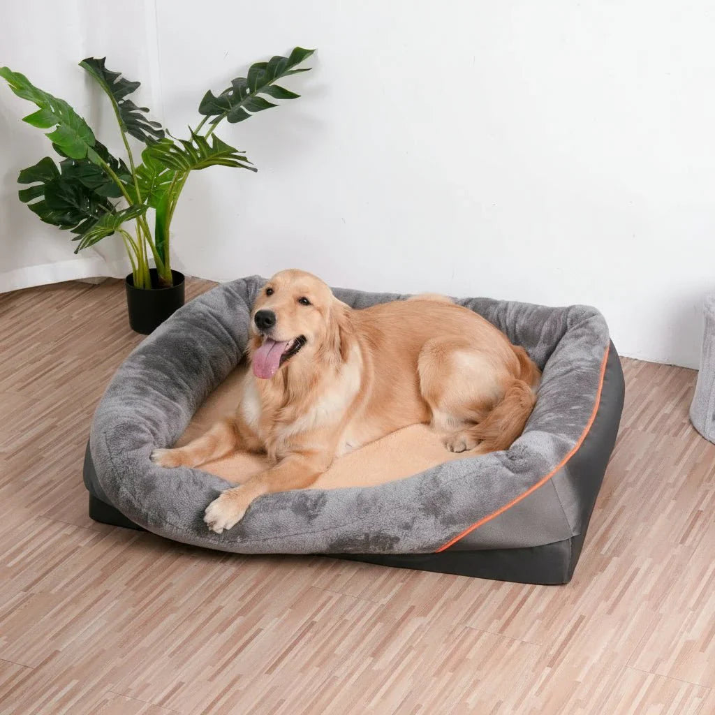 Waterproof Orthopedic Dog Bed with Memory Foam Support and Elevated Pillow