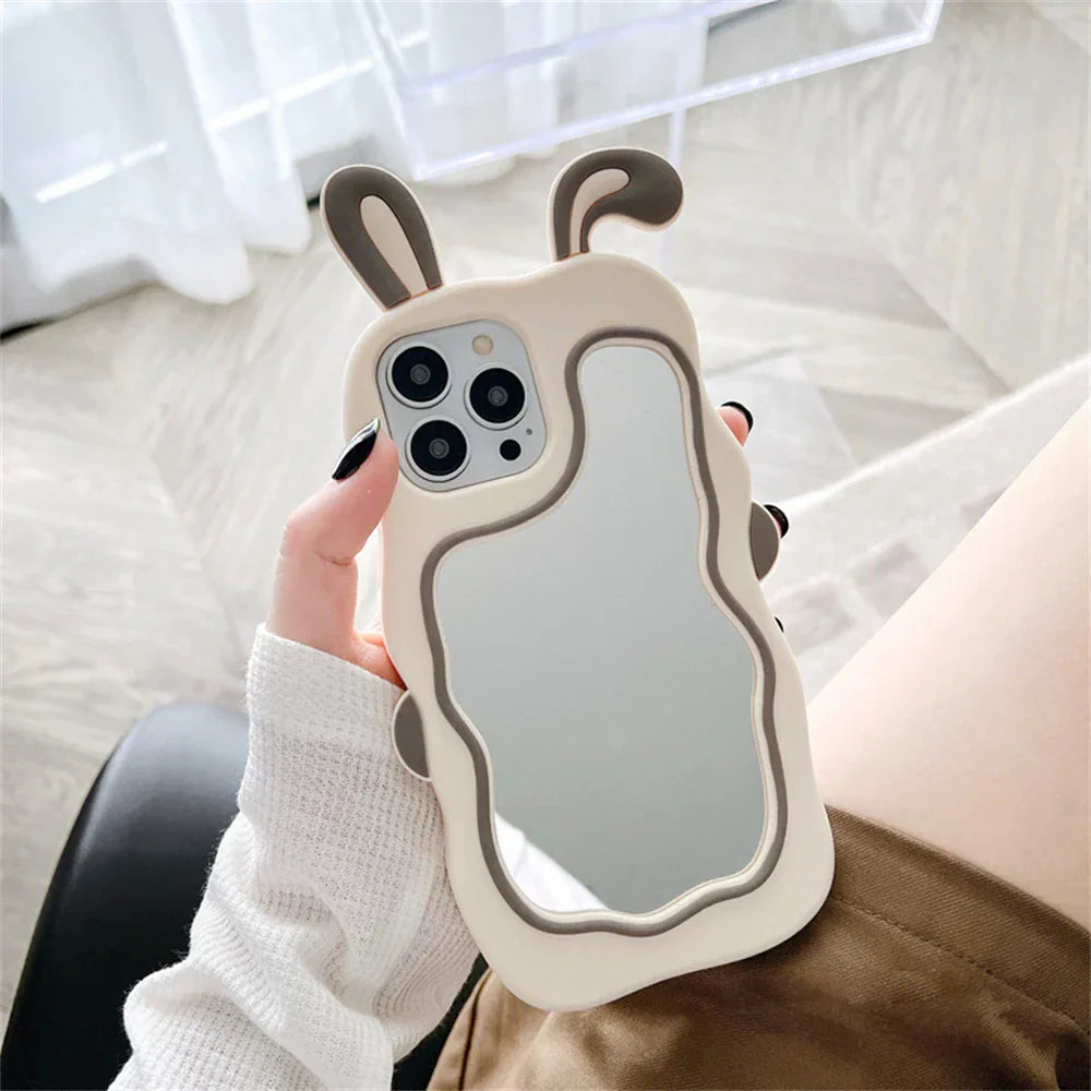 Rabbit Ear iPhone Case with Built-In Mirror, TPU Protective Cover