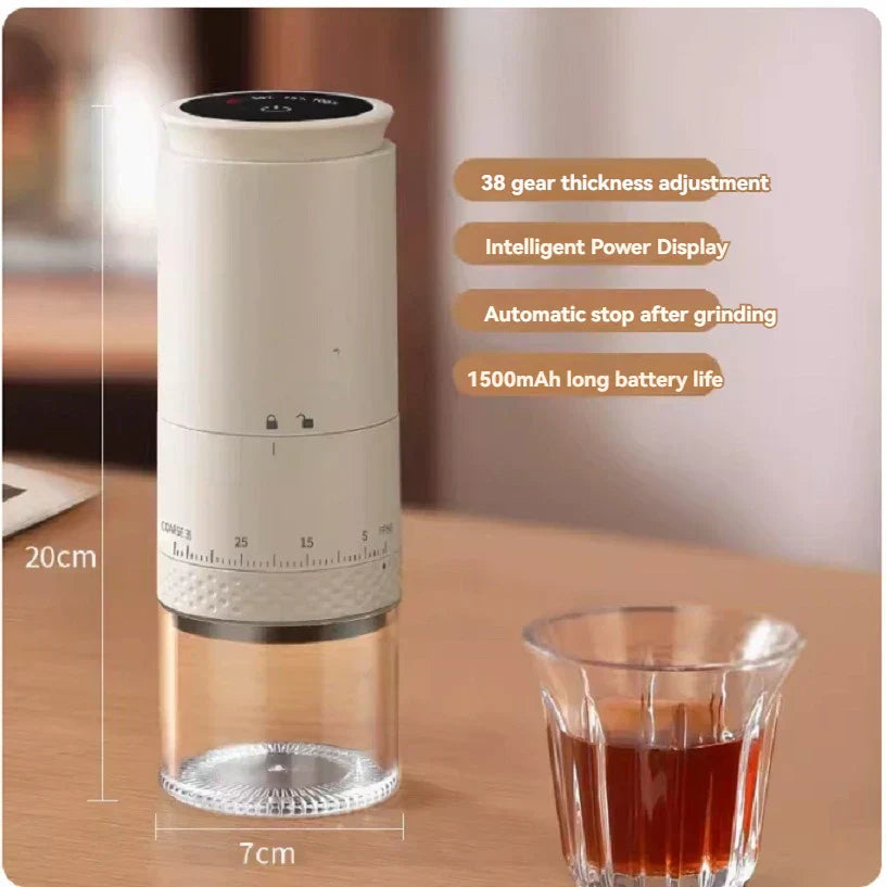 Electric Coffee Grinder with Adjustable Grind Settings - 1500mAh Rechargeable Type-C Portable Mill