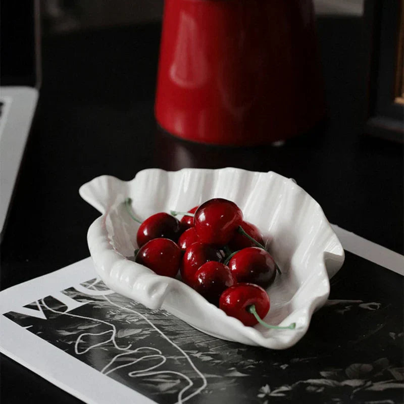 Cream Ceramic Shell Plate for Jewelry and Decor