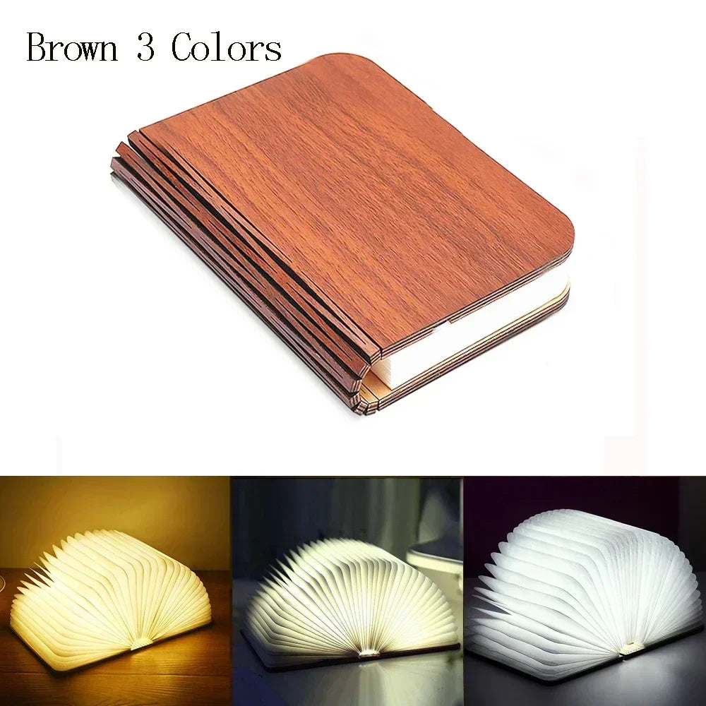 3D Folding Wooden LED Book Light with 7-Color Options