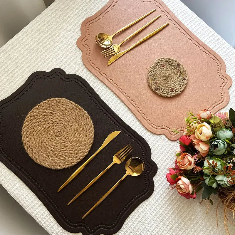 Synthetic Leather Embossed Placemat - Waterproof Non-Slip Design