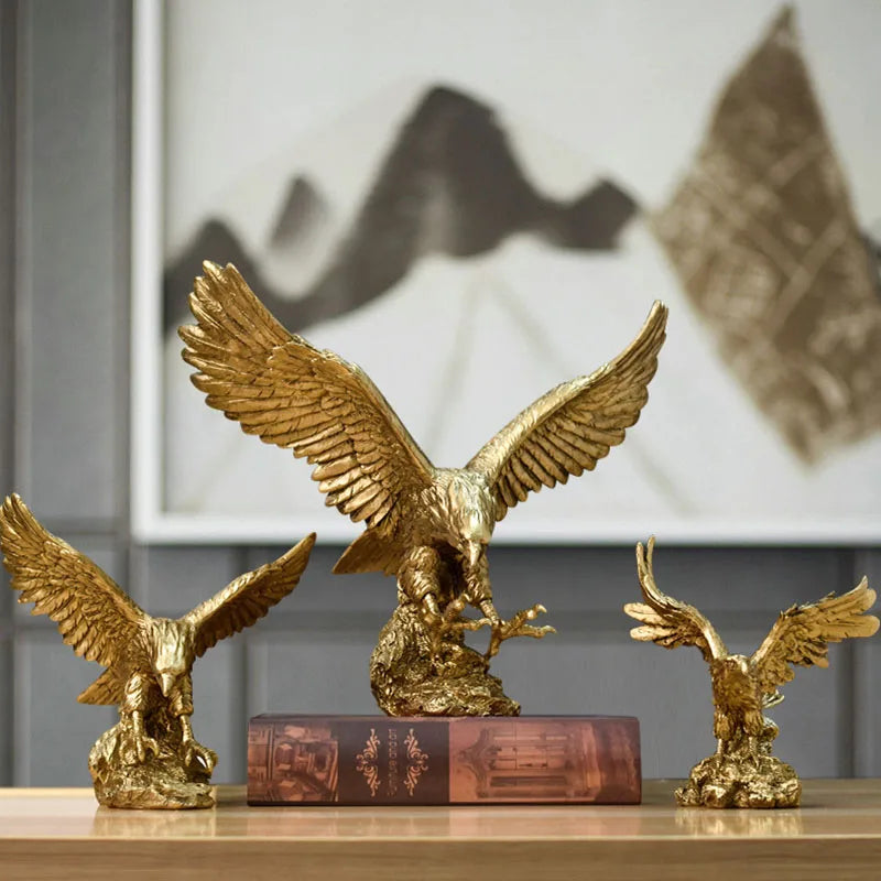 Golden Eagle Resin Statue - Artistic Feng Shui Decor